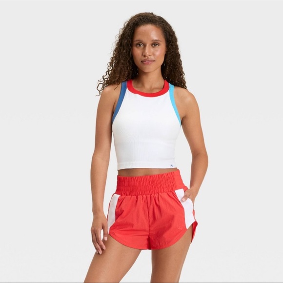 JoyLab Women’s Ribbed Seamless Active Tank Top - White/Red/Blue Size XS NWT - Picture 1 of 7